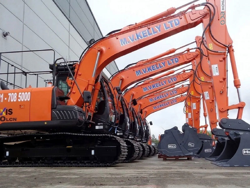 Photograph of our excavators lined up in a long row